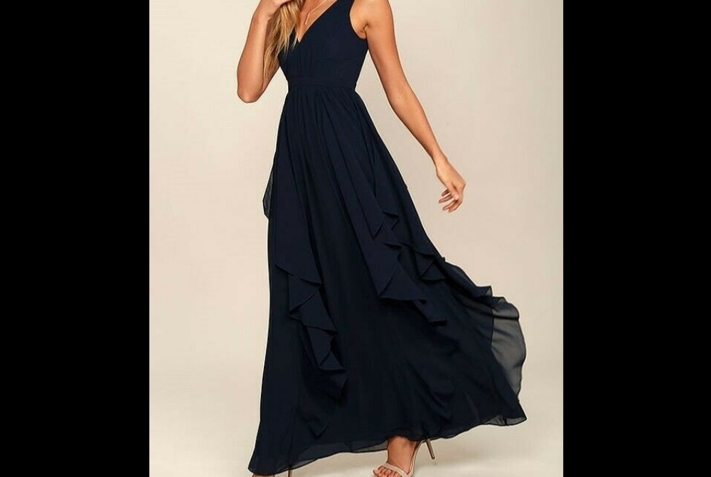 Lulu's simply sweet navy blue maxi wedding dress